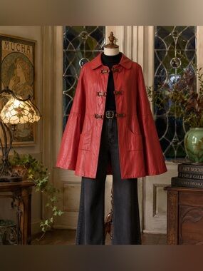 Vintage 1970s Kirk’s Suede Life Near Flawless 60s Mod Style Red Leather Cape (S)